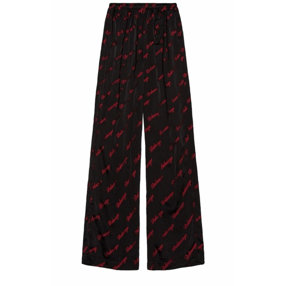 Balenciaga Red Embroidered Diagonal Logo Pajama Pants - Picture 4 of 14